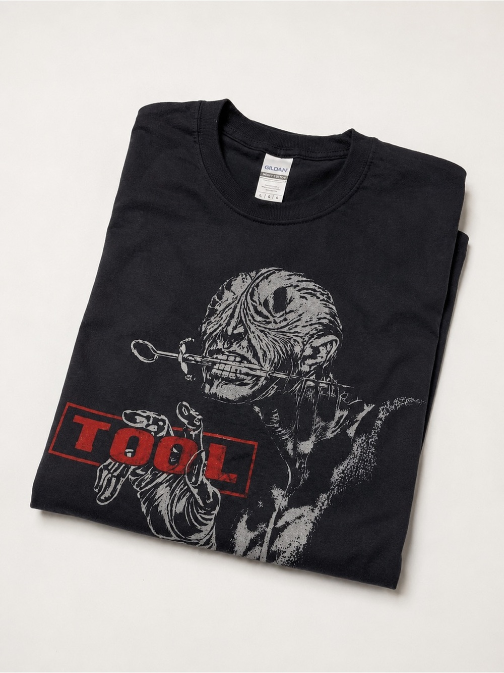 Gildan Black Short-Sleeve Tee with Red TOOL Logo and Gray Horror UNISEX SIZE L - Picture 3 of 4